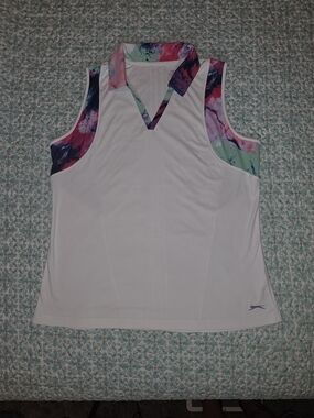 Slazenger White Sleeveless Tank with Pink, Purple and Mint Watercolor Trim